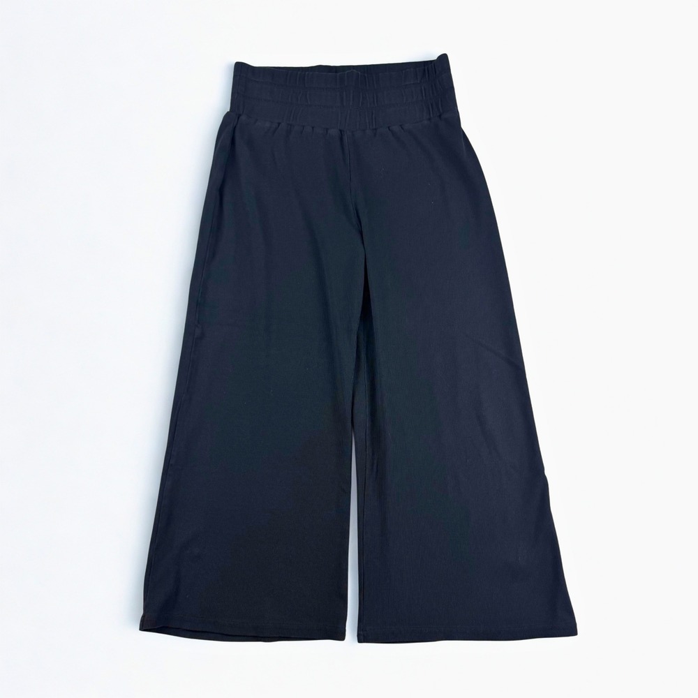 Synergy Organic Clothing Wide Leg Cropped Pants Womens M Black Ribbed High Rise